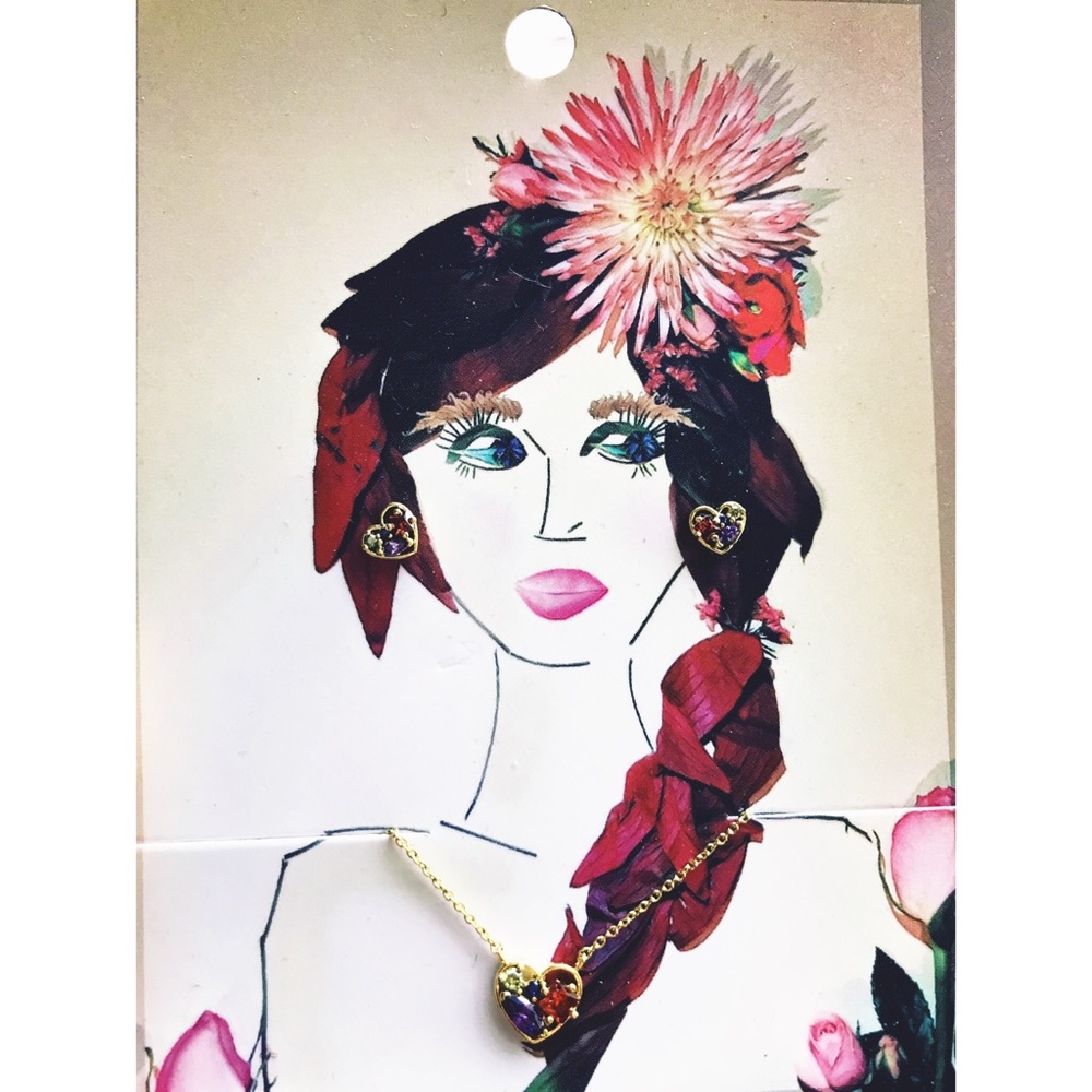 Anthropologie Heart Necklace & Earrings Set